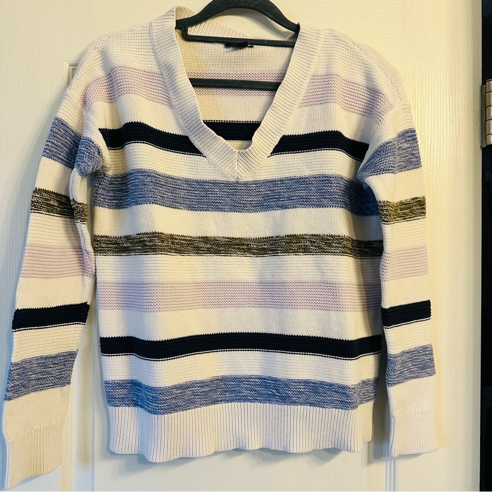 Ann Taylor Factory Striped Sweater Womens Size XS Pullover Long Sleeve cotton